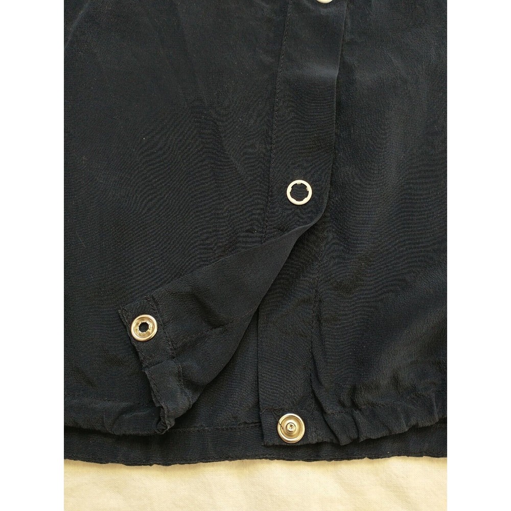 Club Monaco Blouse Top Women M Navy Blue 100% Silk Sleeveles Collar Snap Classic - Picture 4 of 11